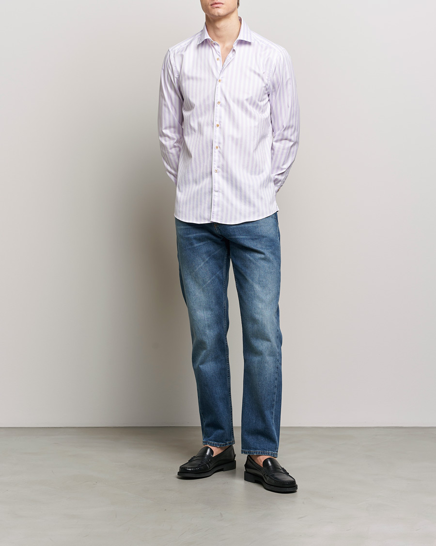 Herren | Hemden | Stenströms | Slimline Large Stripe Washed Cotton Shirt Purple