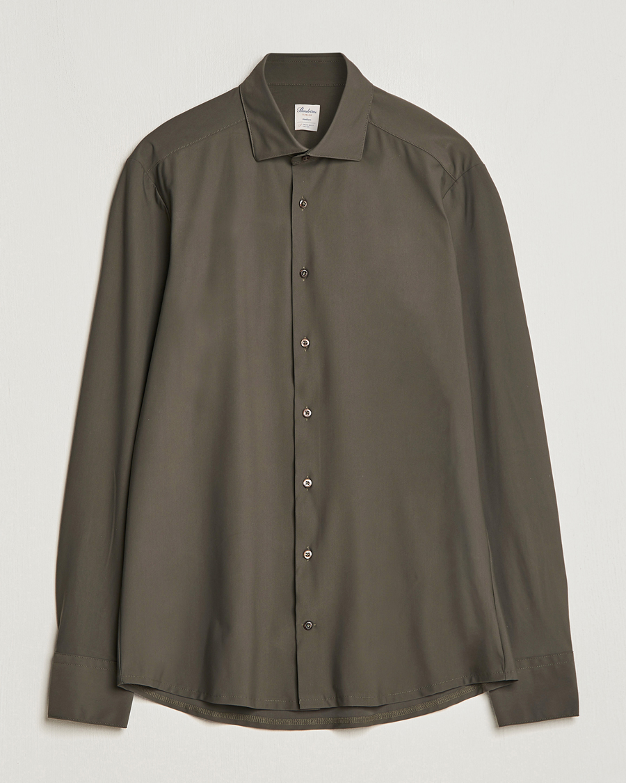 Herren | Hemden | Stenströms | Slimline Cut Away 4-Way Stretch Shirt Dark Green
