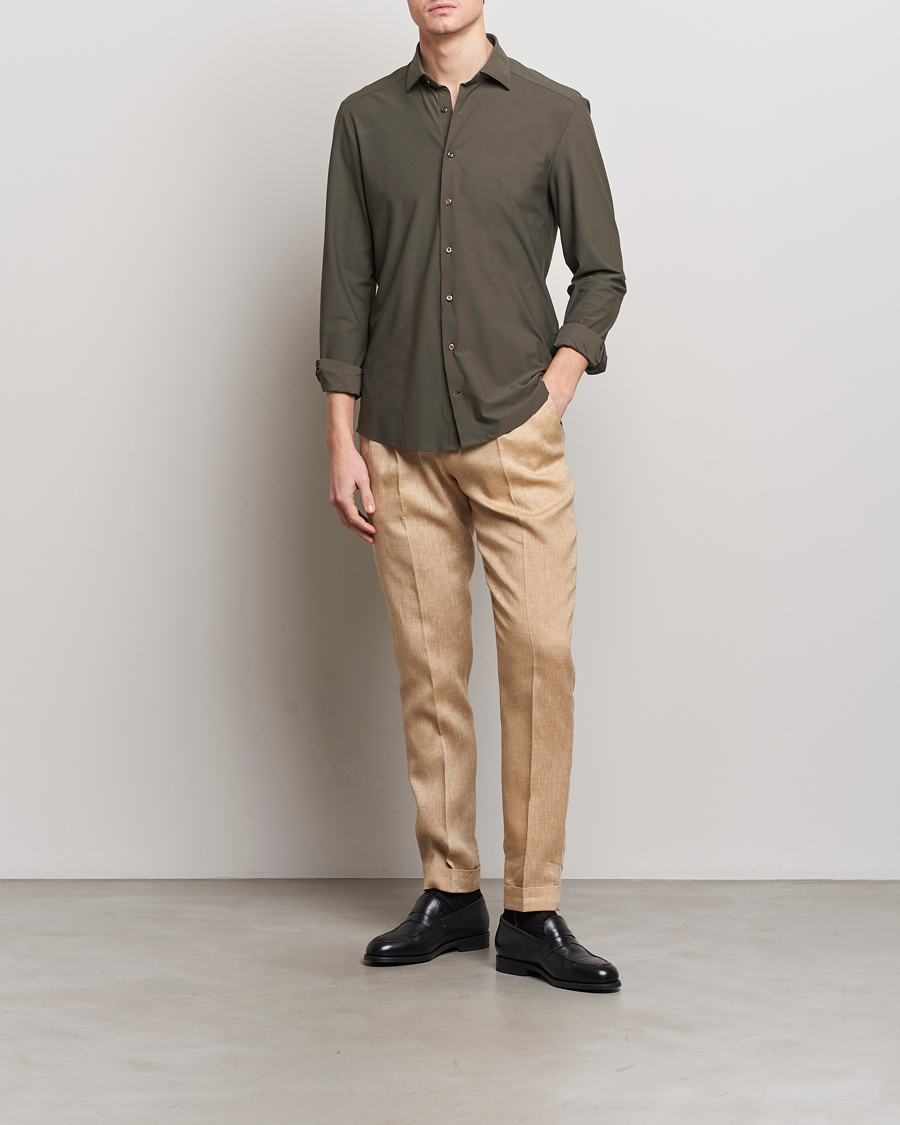 Herren | Hemden | Stenströms | Slimline Cut Away 4-Way Stretch Shirt Dark Green
