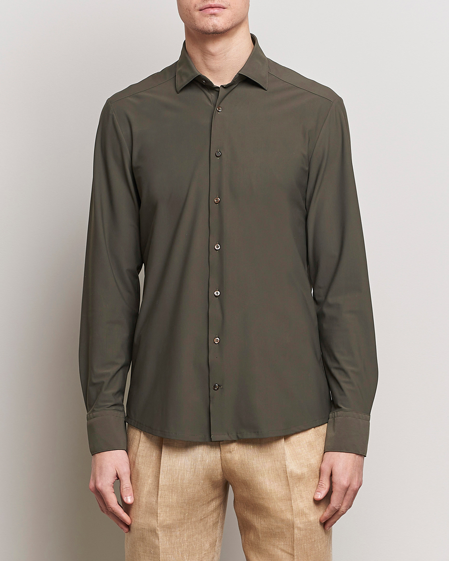 Herren | Hemden | Stenströms | Slimline Cut Away 4-Way Stretch Shirt Dark Green