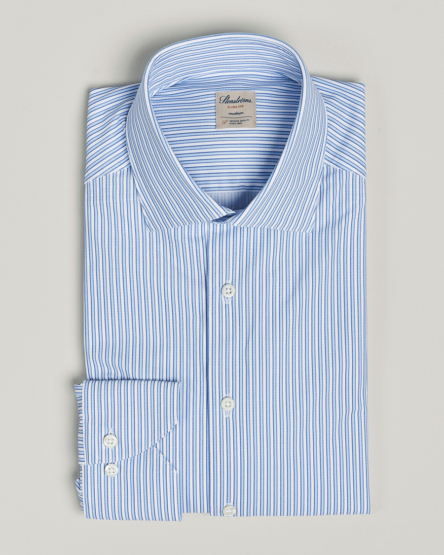 Herren | Hemden | Stenströms | Slimline Striped Cut Away 4-Way Stretch Shirt Blue