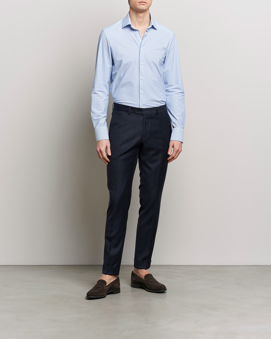 Herren | Hemden | Stenströms | Slimline Striped Cut Away 4-Way Stretch Shirt Blue