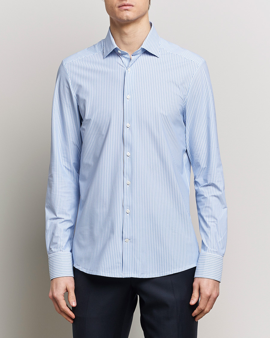 Herren | Hemden | Stenströms | Slimline Striped Cut Away 4-Way Stretch Shirt Blue