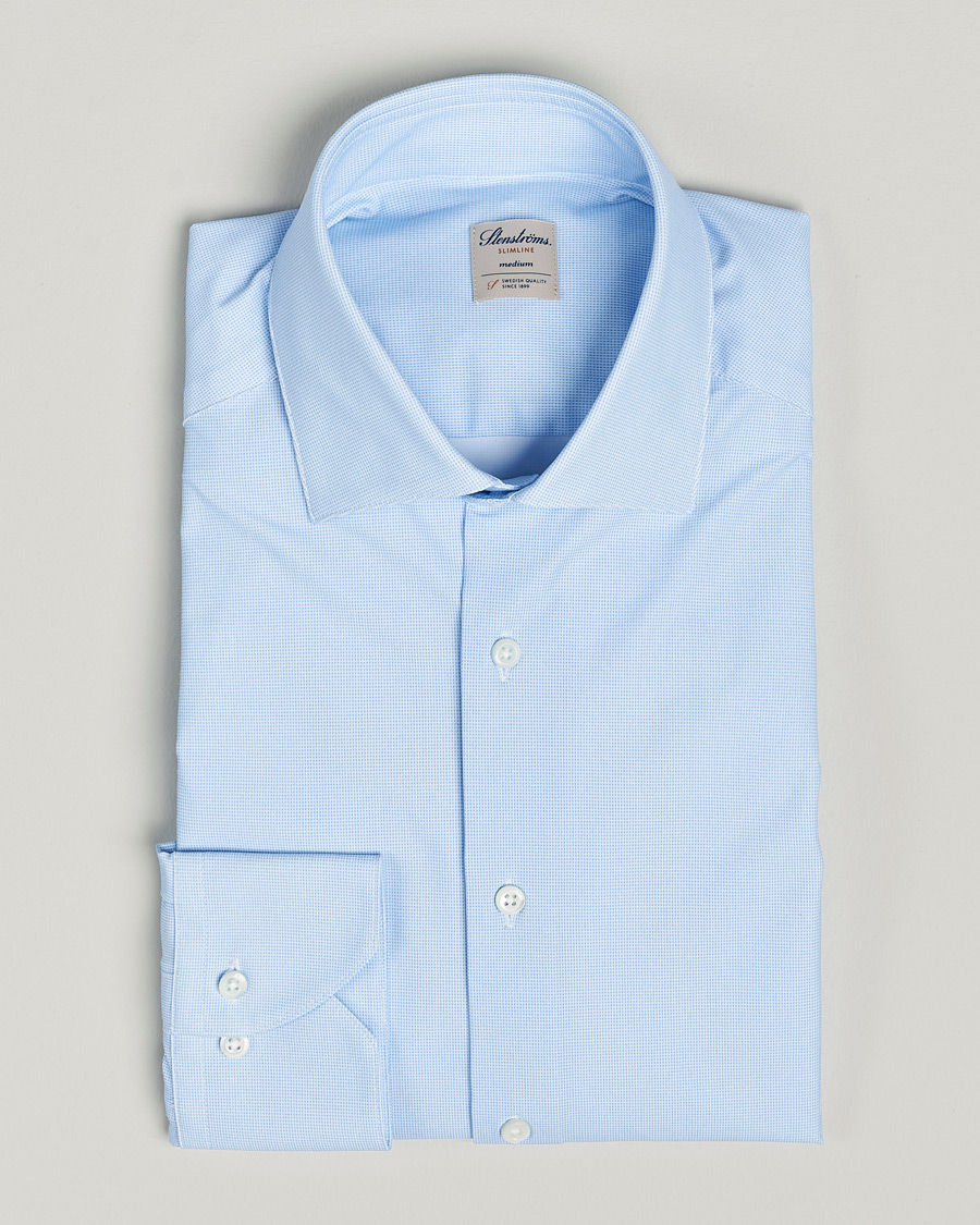 Herren | Hemden | Stenströms | Slimline Micro Check Cut Away 4-Way Stretch Shirt Blue
