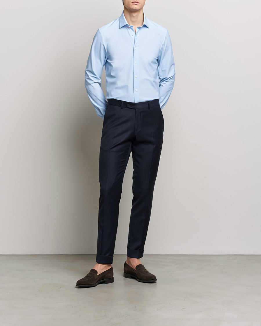 Men | Stenströms | Stenströms | Slimline Micro Check Cut Away 4-Way Stretch Shirt Blue