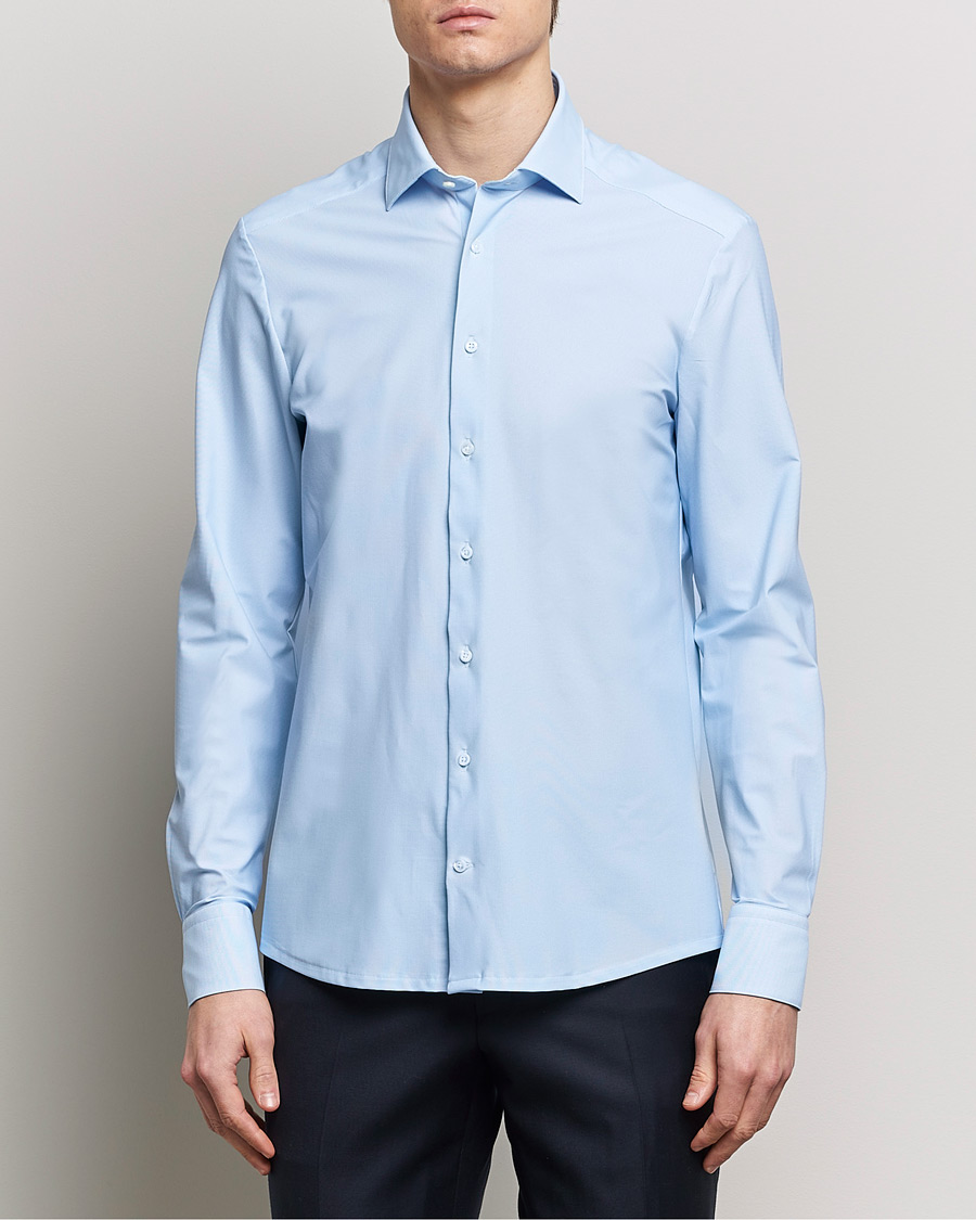 Herren | Hemden | Stenströms | Slimline Micro Check Cut Away 4-Way Stretch Shirt Blue