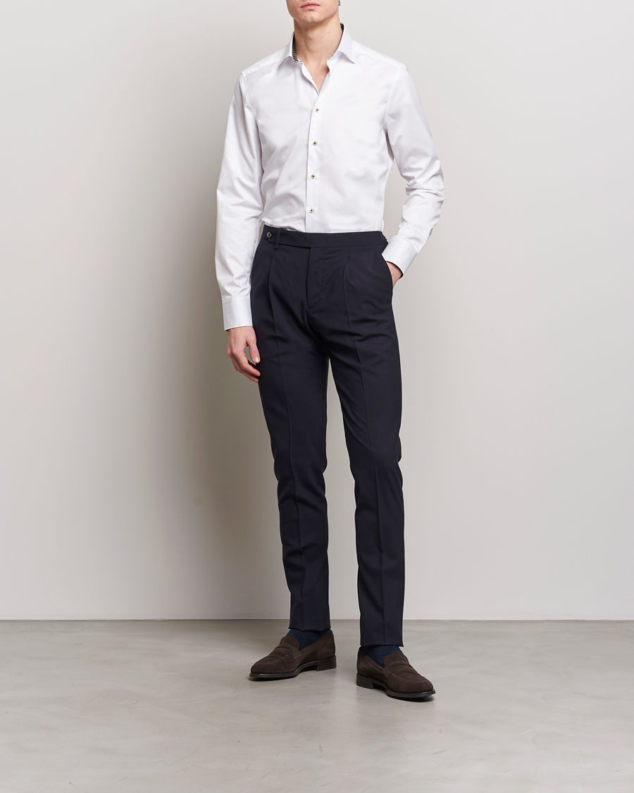 Herren | Businesshemden | Stenströms | Slimline Cut Away Circle Contrast Shirt White