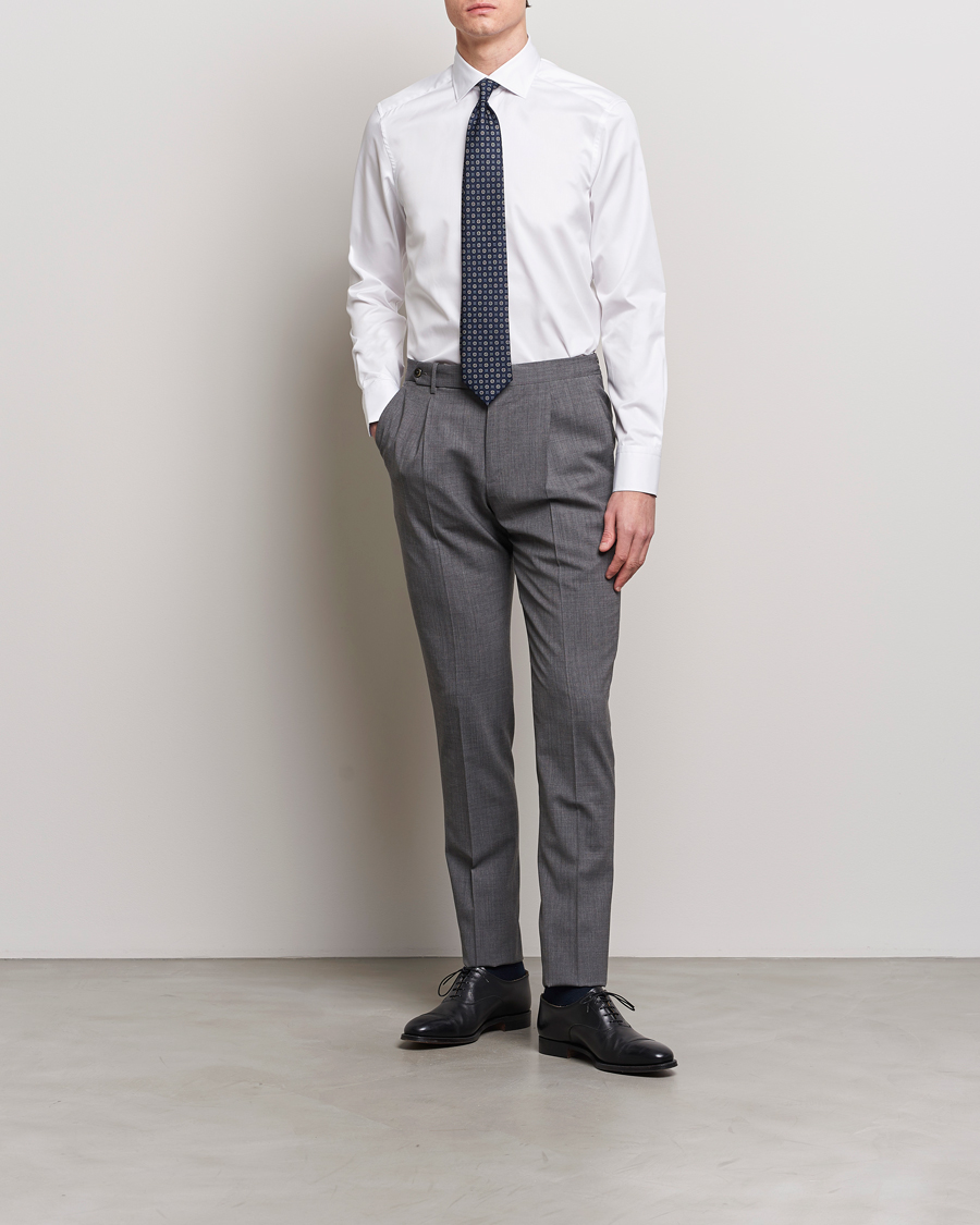 Herren | Hemden | Stenströms | Slimline Cut Away Print Contrast Shirt White