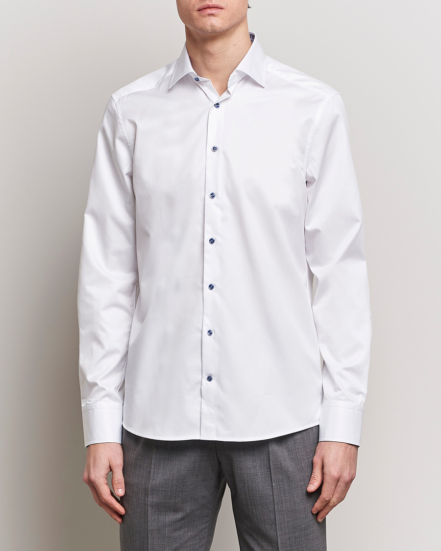 Herren | Hemden | Stenströms | Slimline Cut Away Print Contrast Shirt White