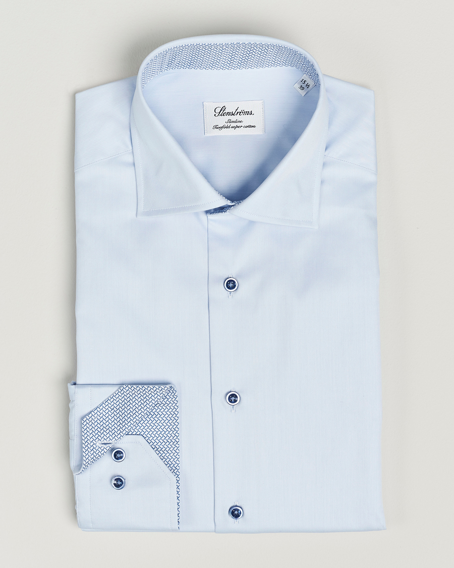 Herren | Hemden | Stenströms | Slimline Cut Away Print Contrast Shirt Light Blue