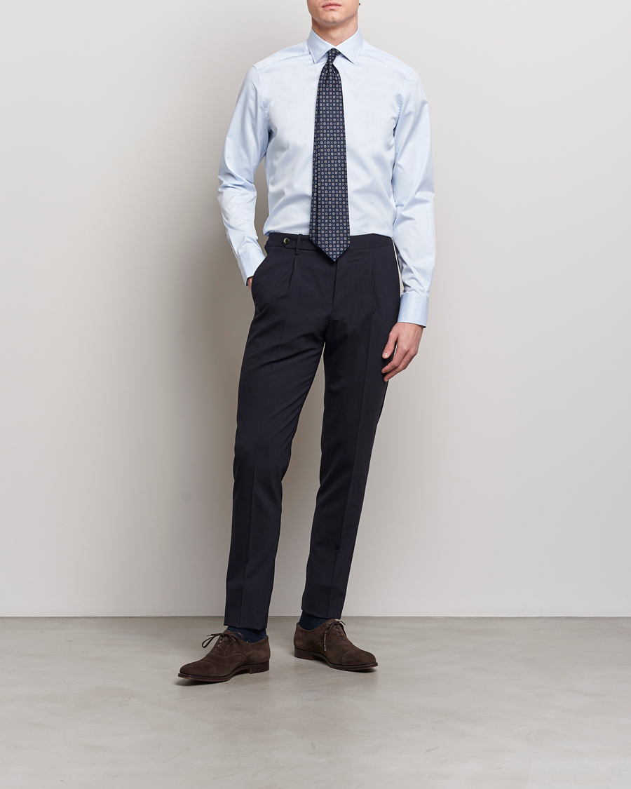 Herren | Hemden | Stenströms | Slimline Cut Away Print Contrast Shirt Light Blue