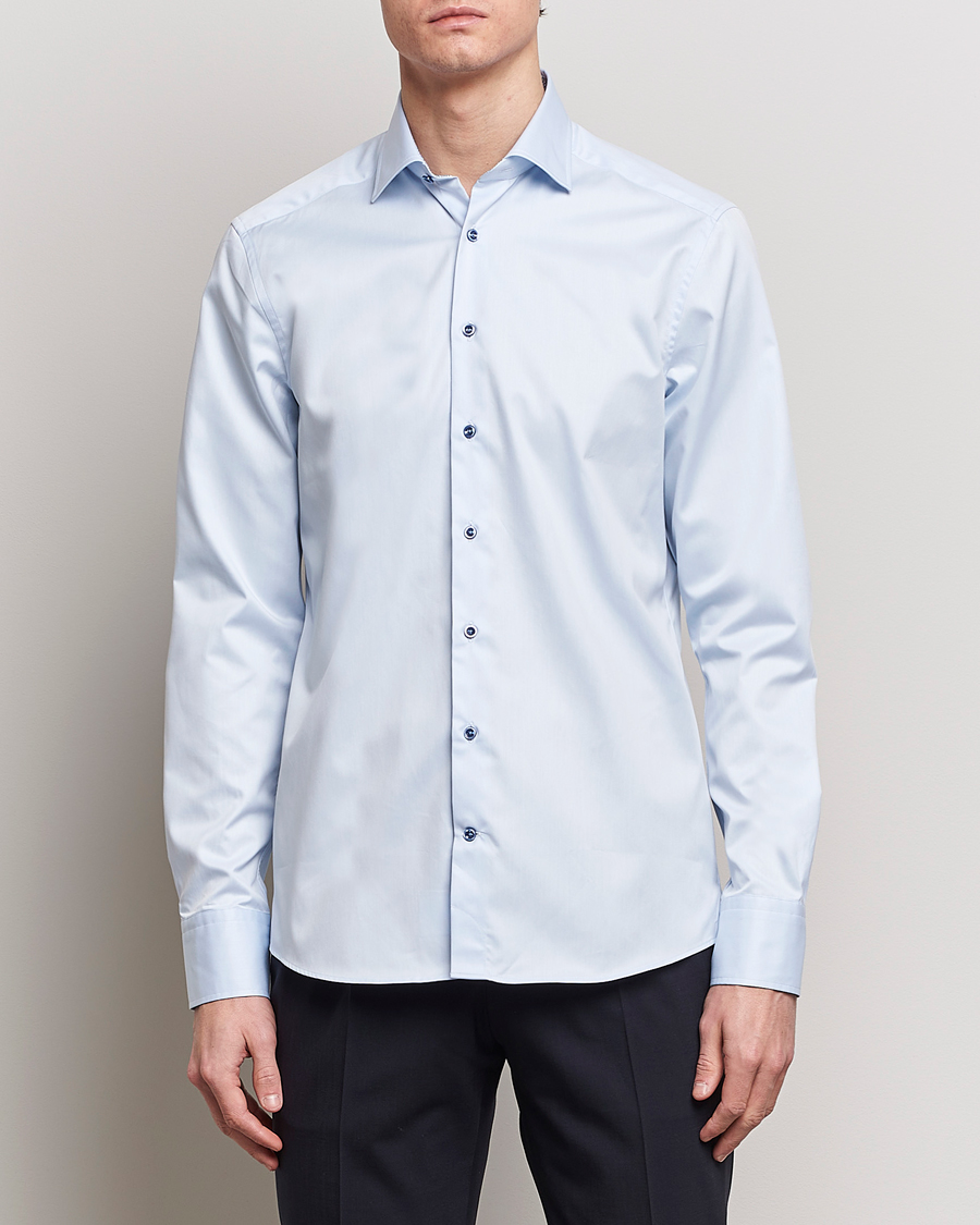 Herren | Hemden | Stenströms | Slimline Cut Away Print Contrast Shirt Light Blue