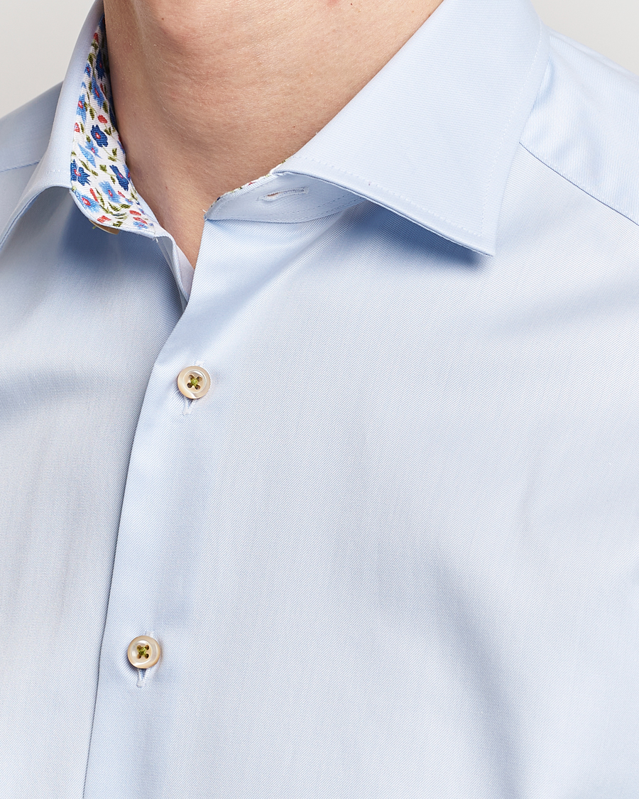 Herren | Hemden | Stenströms | Slimline Cut Away Flower Contrast Shirt Light Blue