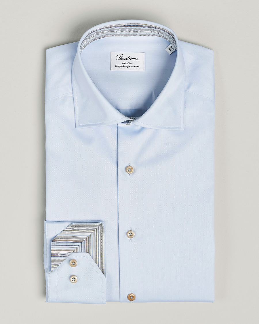 Herren | Hemden | Stenströms | Slimline Multi Stripe Contrast Cut Away Shirt Light Blue