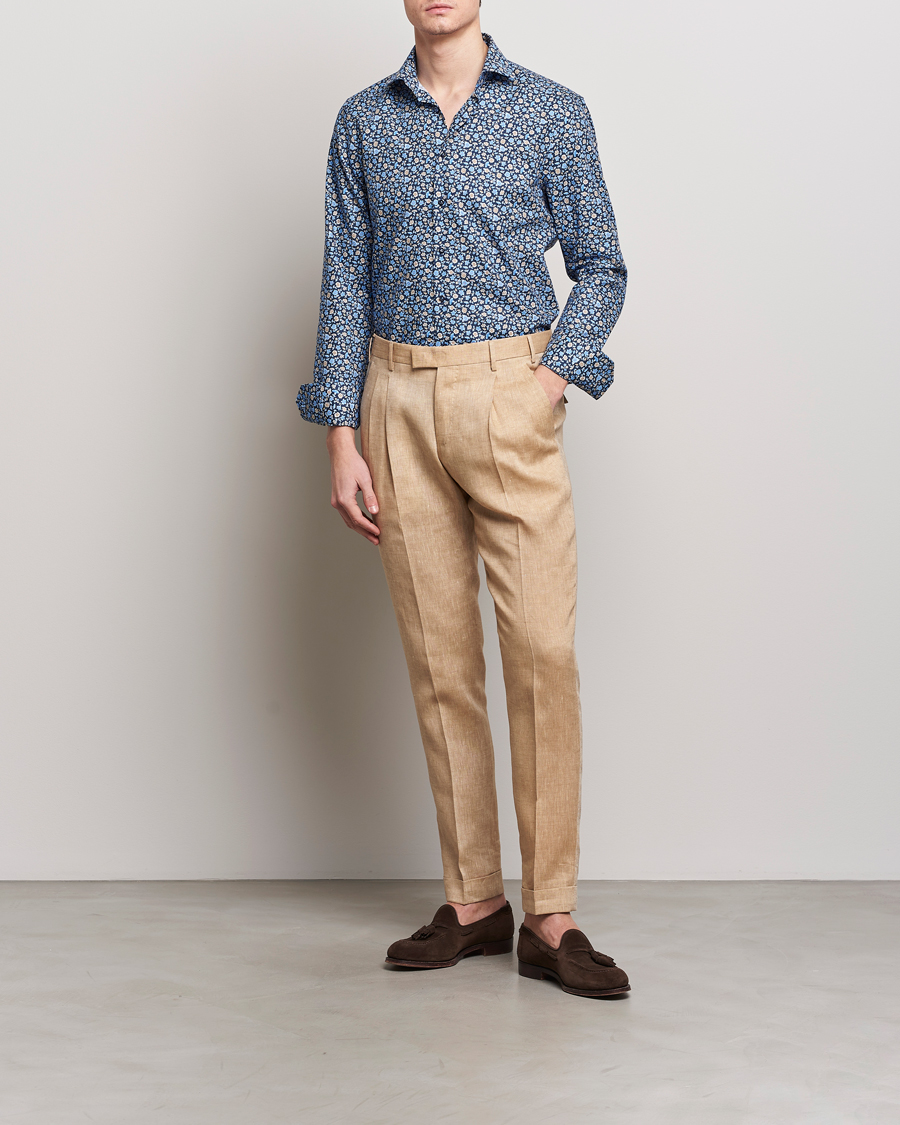 Herren | Hemden | Stenströms | Slimline Cut Away Printed Flower Shirt Navy