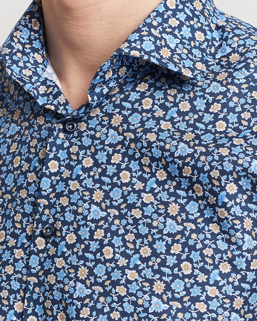 Herren | Hemden | Stenströms | Slimline Cut Away Printed Flower Shirt Navy