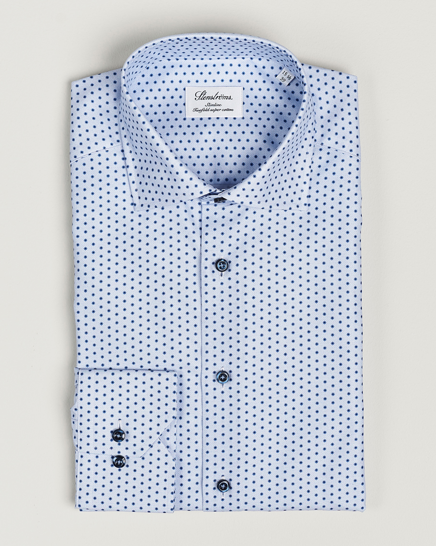 Herren | Hemden | Stenströms | Slimline Cut Away Small Flower Print Shirt Blue