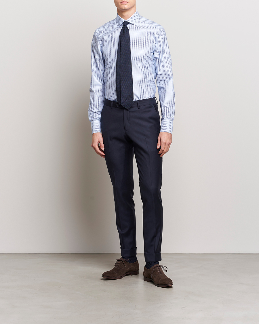 Herren | Hemden | Stenströms | Slimline Cut Away Small Flower Print Shirt Blue