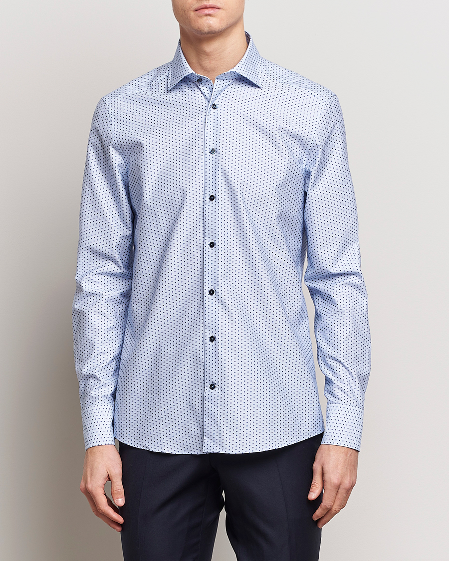 Herren | Hemden | Stenströms | Slimline Cut Away Small Flower Print Shirt Blue
