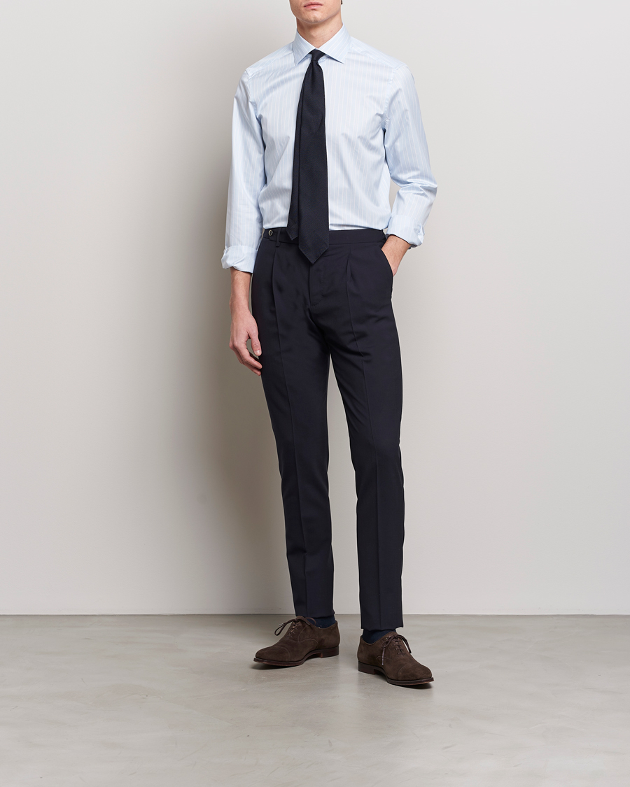 Herren | Businesshemden | Stenströms | Slimline Cut Away Multi Stripe Shirt Light Blue