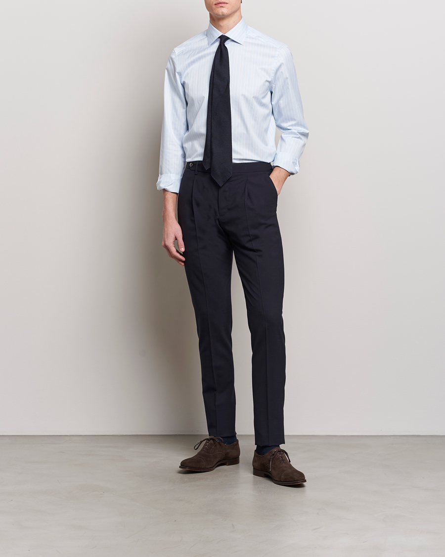 Herren | Hemden | Stenströms | Slimline Cut Away Multi Stripe Shirt Light Blue