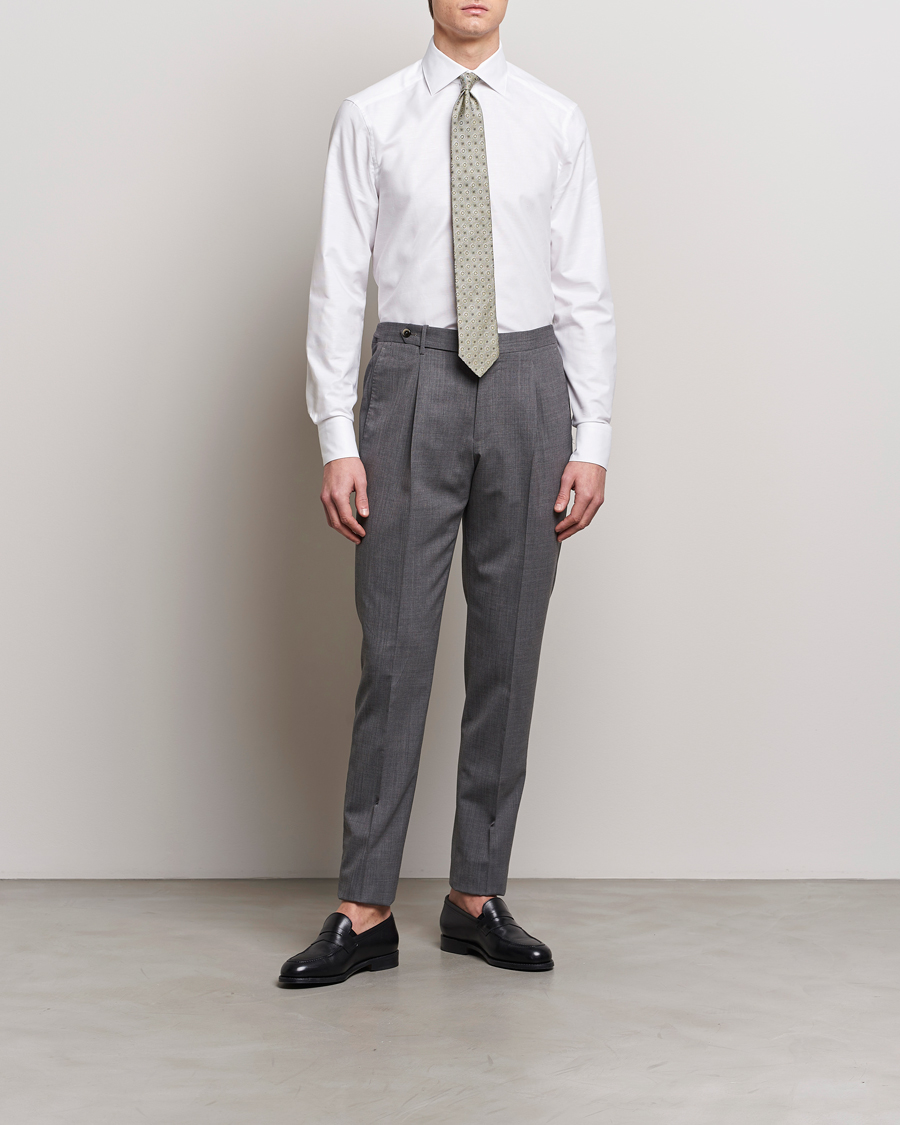 Herren | Hemden | Stenströms | Slimline Cotton/Linen Cut Away Shirt White