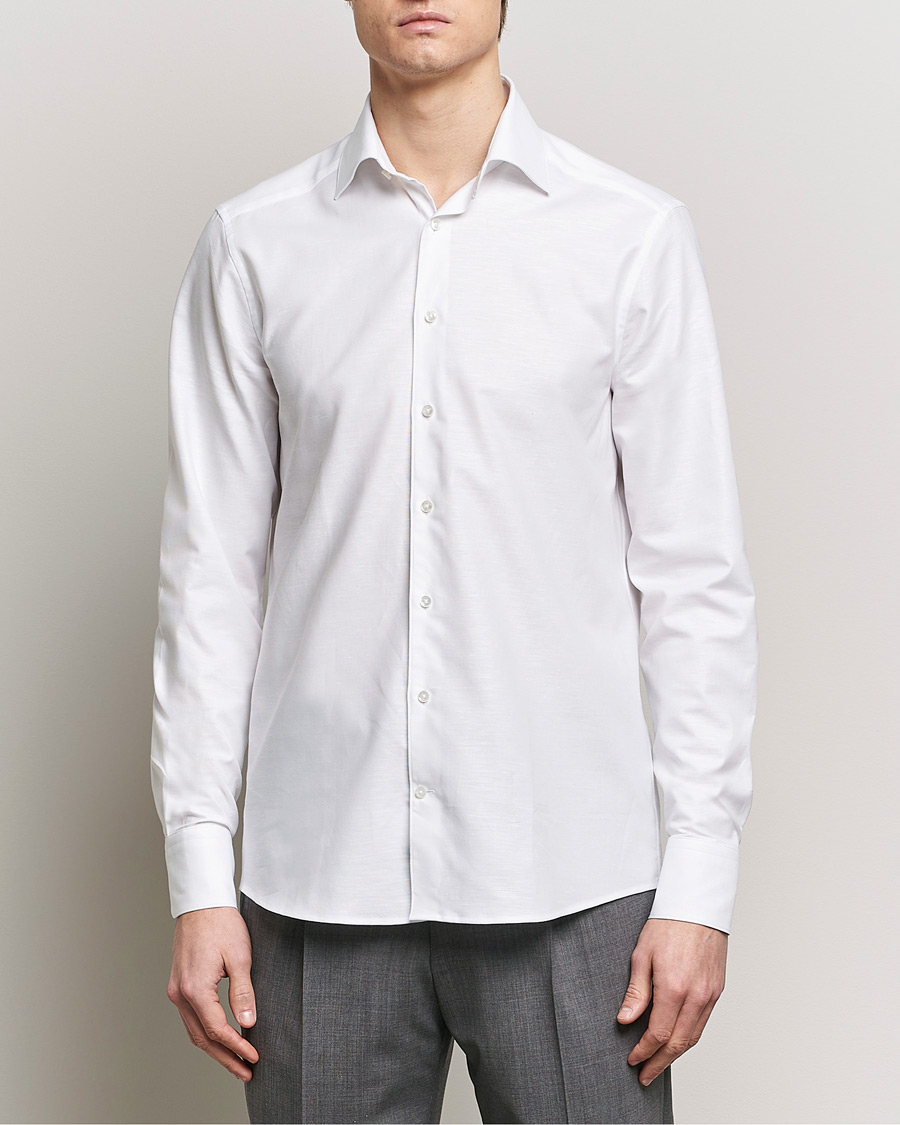 Herren | Hemden | Stenströms | Slimline Cotton/Linen Cut Away Shirt White