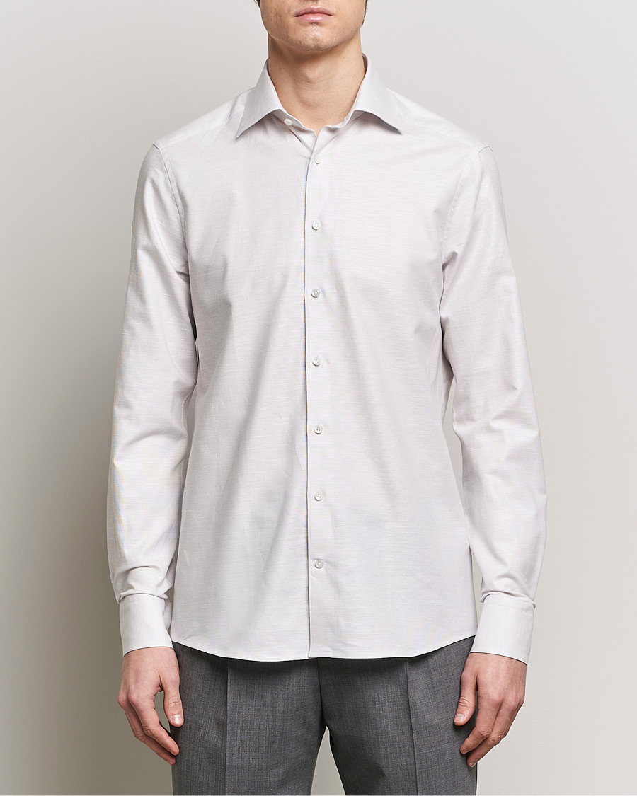 Herren | Formelle Hemden | Stenströms | Slimline Cotton/Linen Cut Away Shirt Light Brown