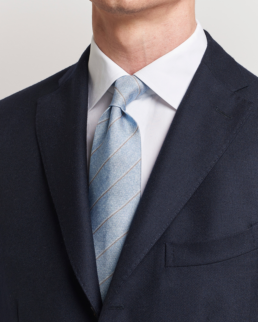 Herren | Treue-Rabatt für Stammkunden | Stenströms | Striped Silk Tie Light Blue