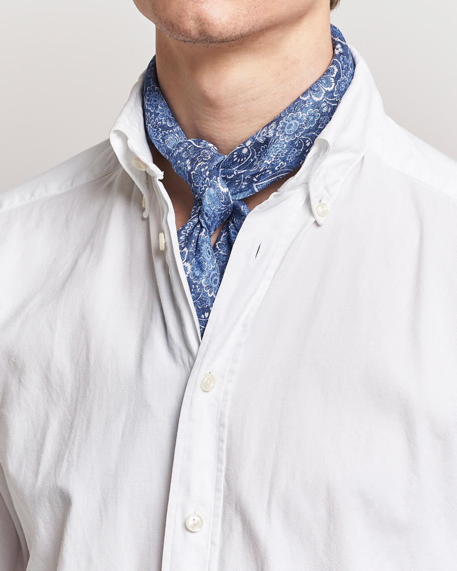 Men | Accessories | Stenströms | Flower Printed Linen Bandana Blue