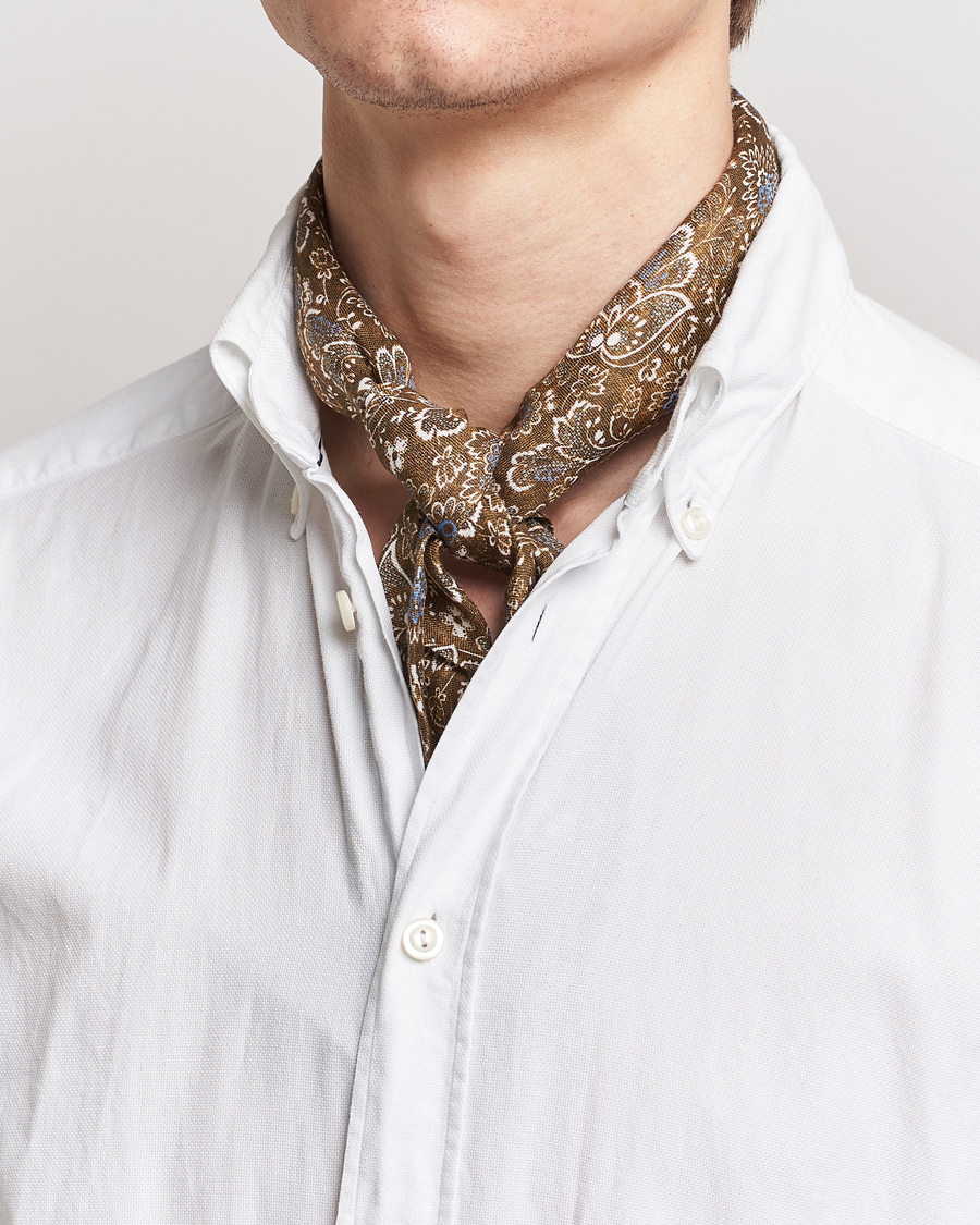 Men | Accessories | Stenströms | Flower Printed Linen Bandana Brown