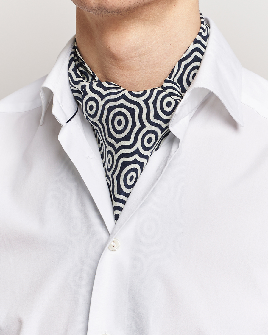 Men | Accessories | Stenströms | Silk Printed Ascot White/Navy