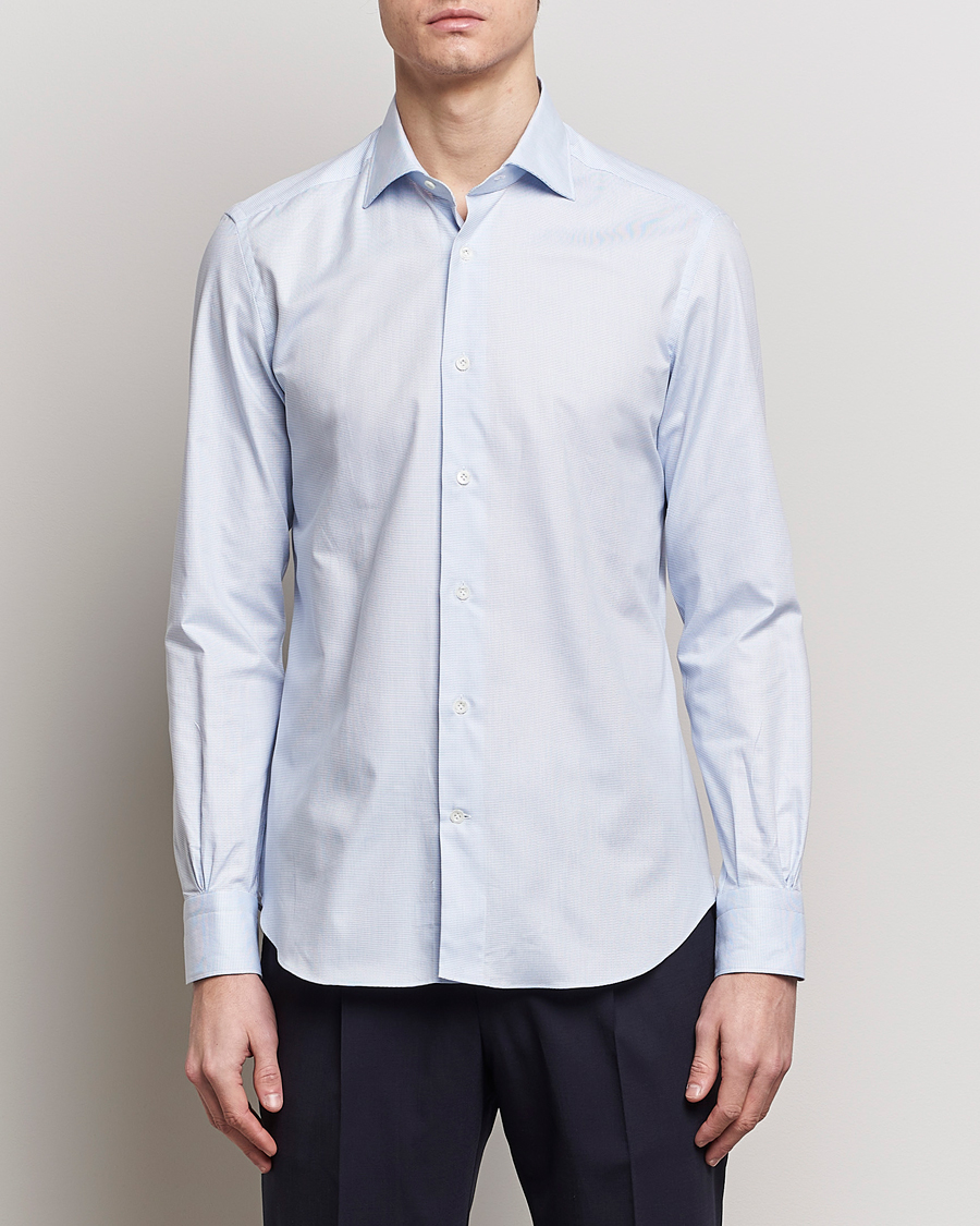 Herren | Mazzarelli | Mazzarelli | Soft Cotton Cut Away Shirt Light Blue