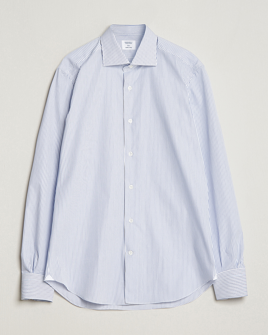 Herren | Hemden | Mazzarelli | Soft Cotton Cut Away Shirt Blue Pinstripe