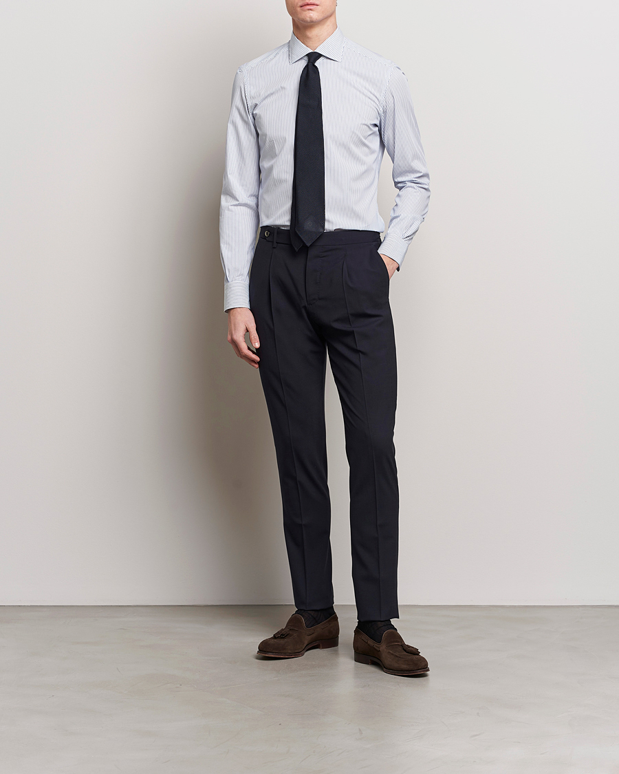Herren | Hemden | Mazzarelli | Soft Cotton Cut Away Shirt Blue Pinstripe