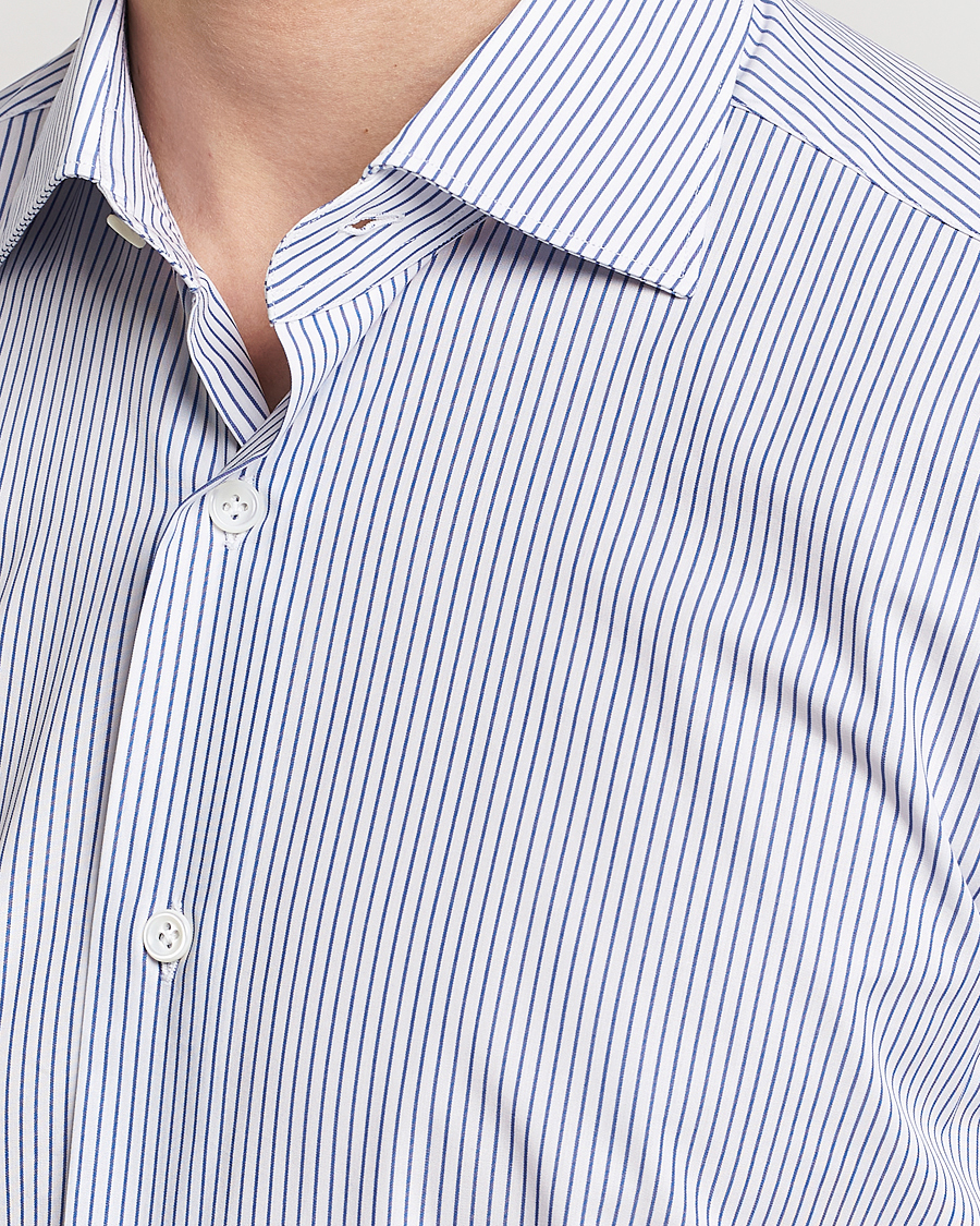 Herren | Hemden | Mazzarelli | Soft Cotton Cut Away Shirt Blue Pinstripe