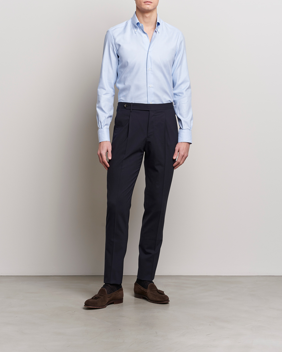 Herren | Hemden | Mazzarelli | Soft Cotton Texture Button Down Shirt Light Blue