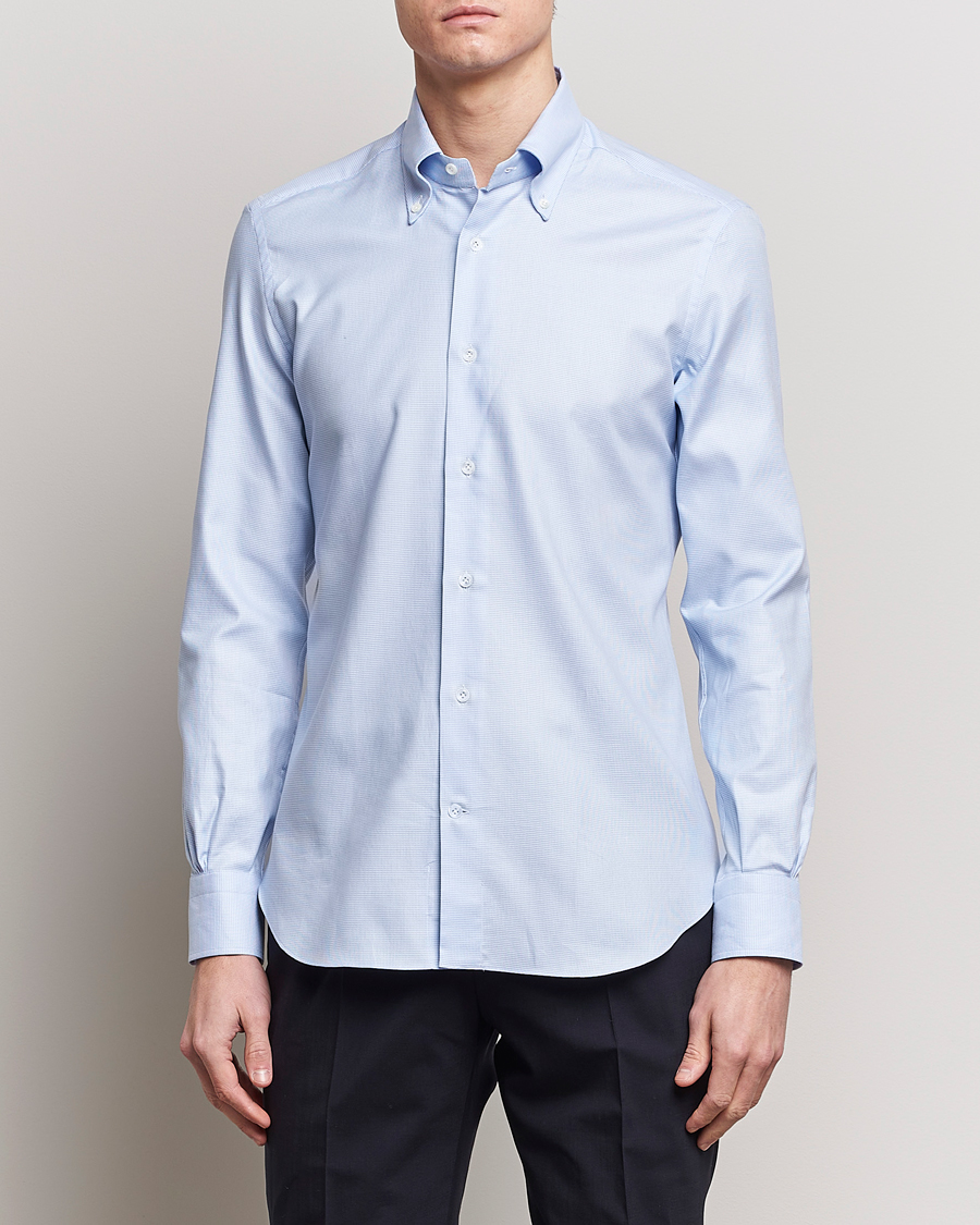 Herren | Mazzarelli | Mazzarelli | Soft Cotton Texture Button Down Shirt Light Blue