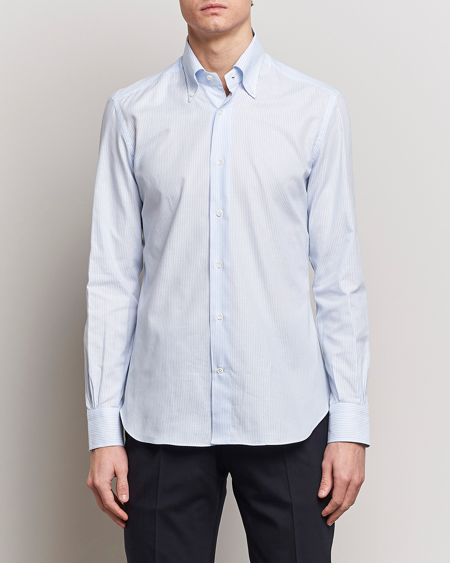 Herren | Mazzarelli | Mazzarelli | Soft Oxford Button Down Shirt Light Blue Stripe