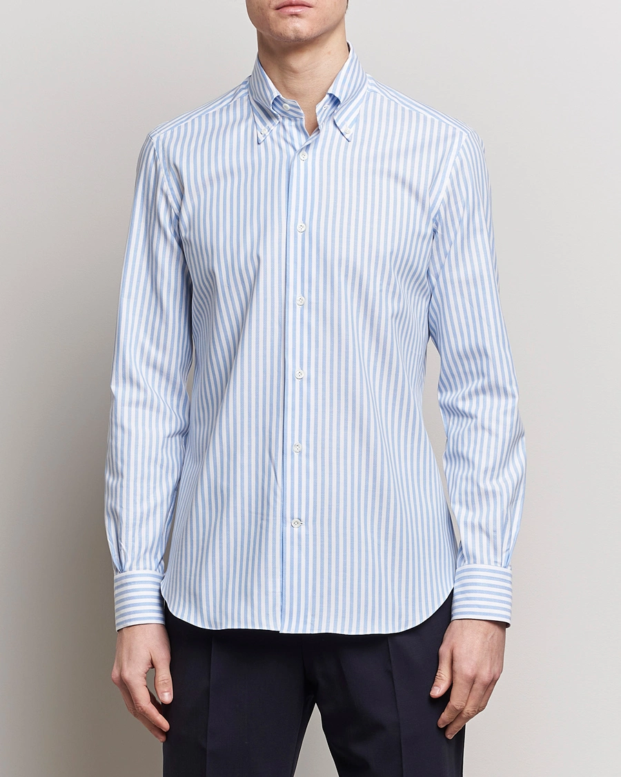 Herren | Mazzarelli | Mazzarelli | Soft Oxford Button Down Shirt Blue Stripe