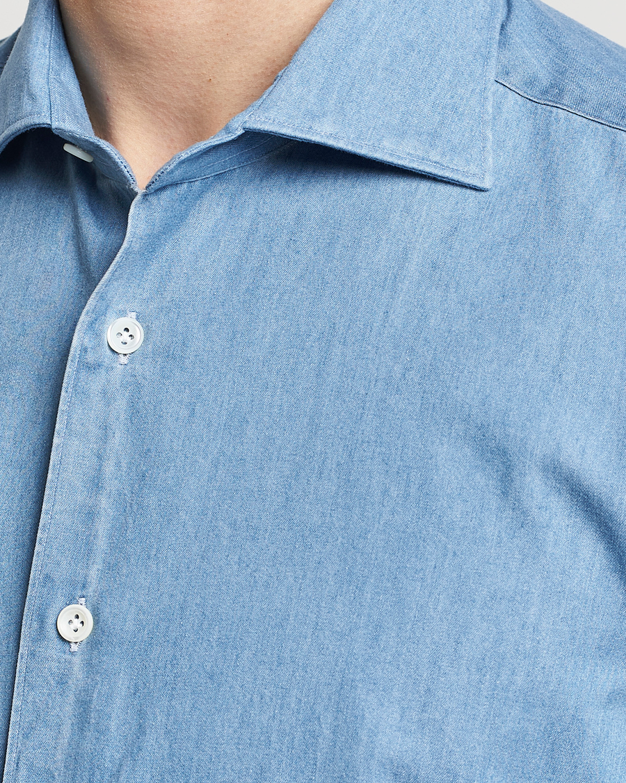 Herren | Hemden | Mazzarelli | Soft Cotton Denim Shirt Bleached Denim