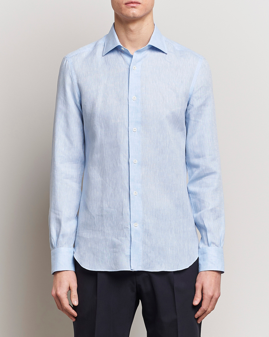 Herren | Mazzarelli | Mazzarelli | Soft Linen Cut Away Shirt Light Blue