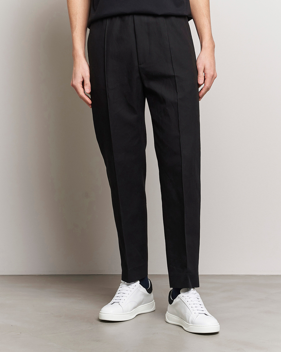 Herren |  | Lanvin | Cotton/Linen Drawstring Trousers Black