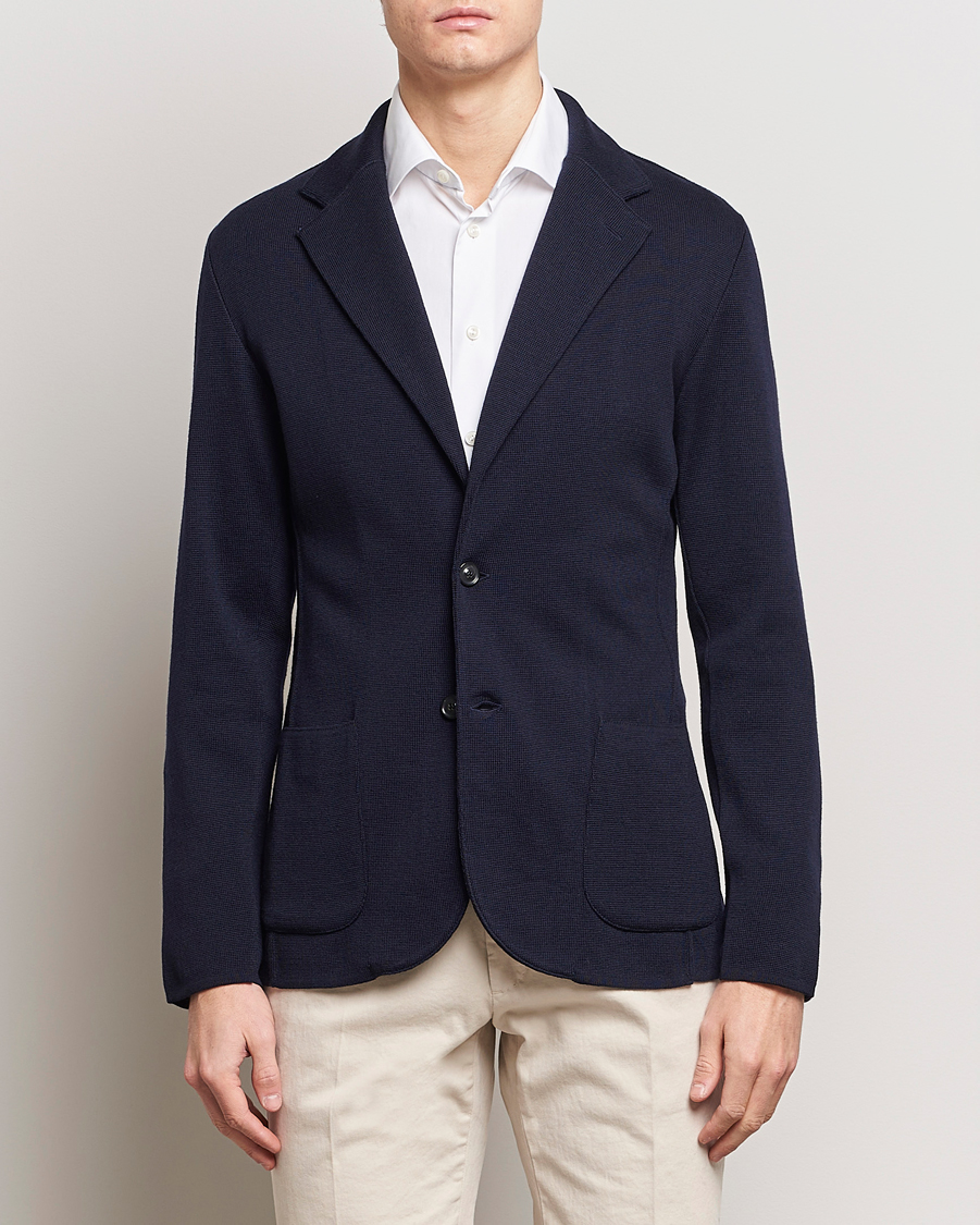 Herren | Strickblazer | Lardini | Knitted Wool Blazer Navy