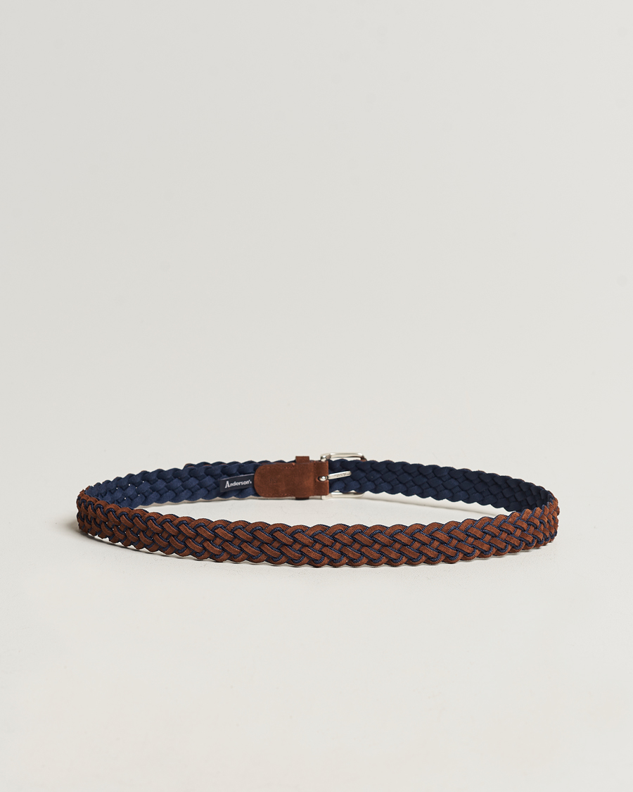 Herren | Italian Department | Anderson's | Woven Suede Mix Belt 3 cm Brown/Blue