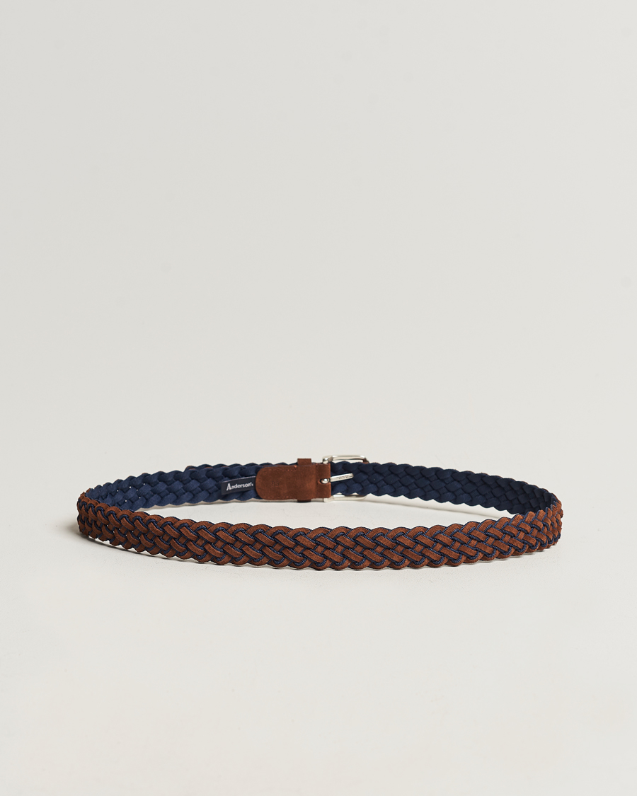 Herren | Geflochtene Gürtel | Anderson's | Woven Suede Mix Belt 3 cm Brown/Blue