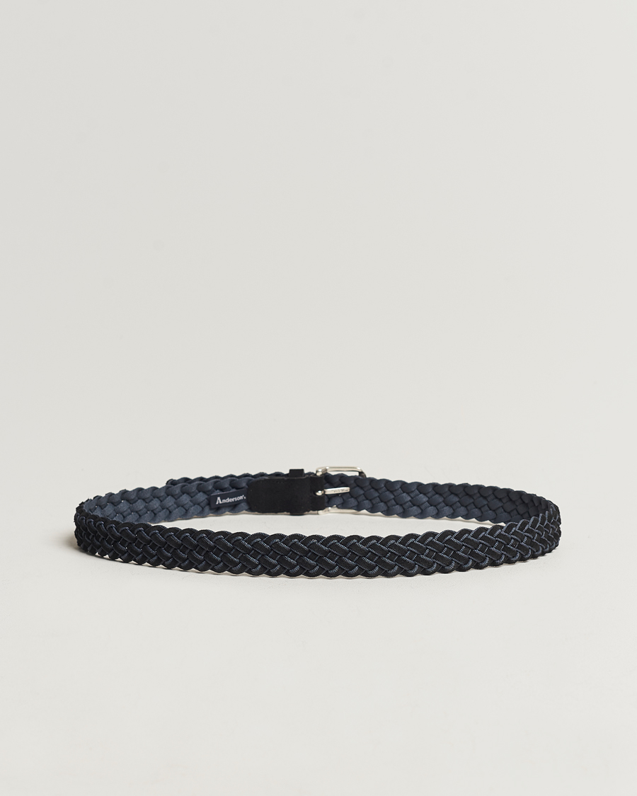 Herren | Italian Department | Anderson's | Woven Suede Mix Belt 3 cm Navy