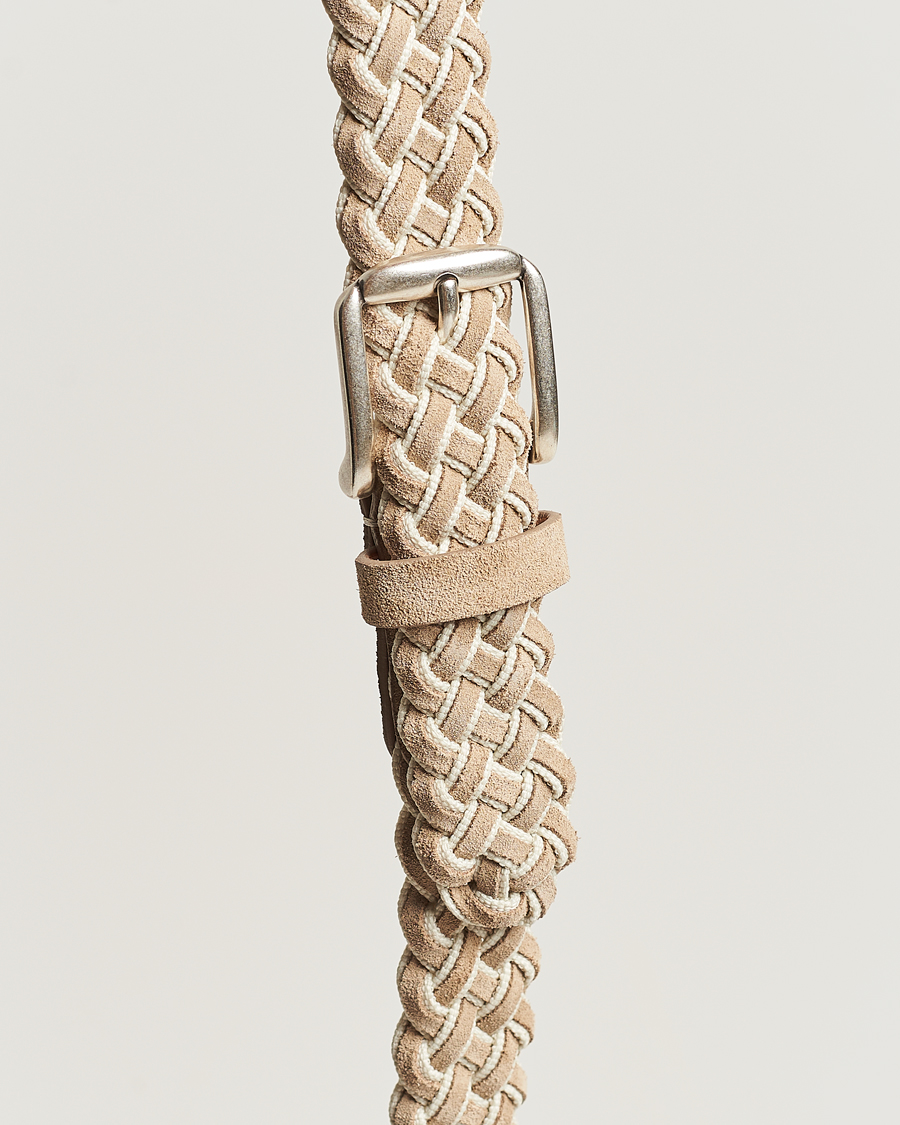 Herren | Anderson's Woven Suede Mix Belt 3 cm Beige | Anderson's | Woven Suede Mix Belt 3 cm Beige