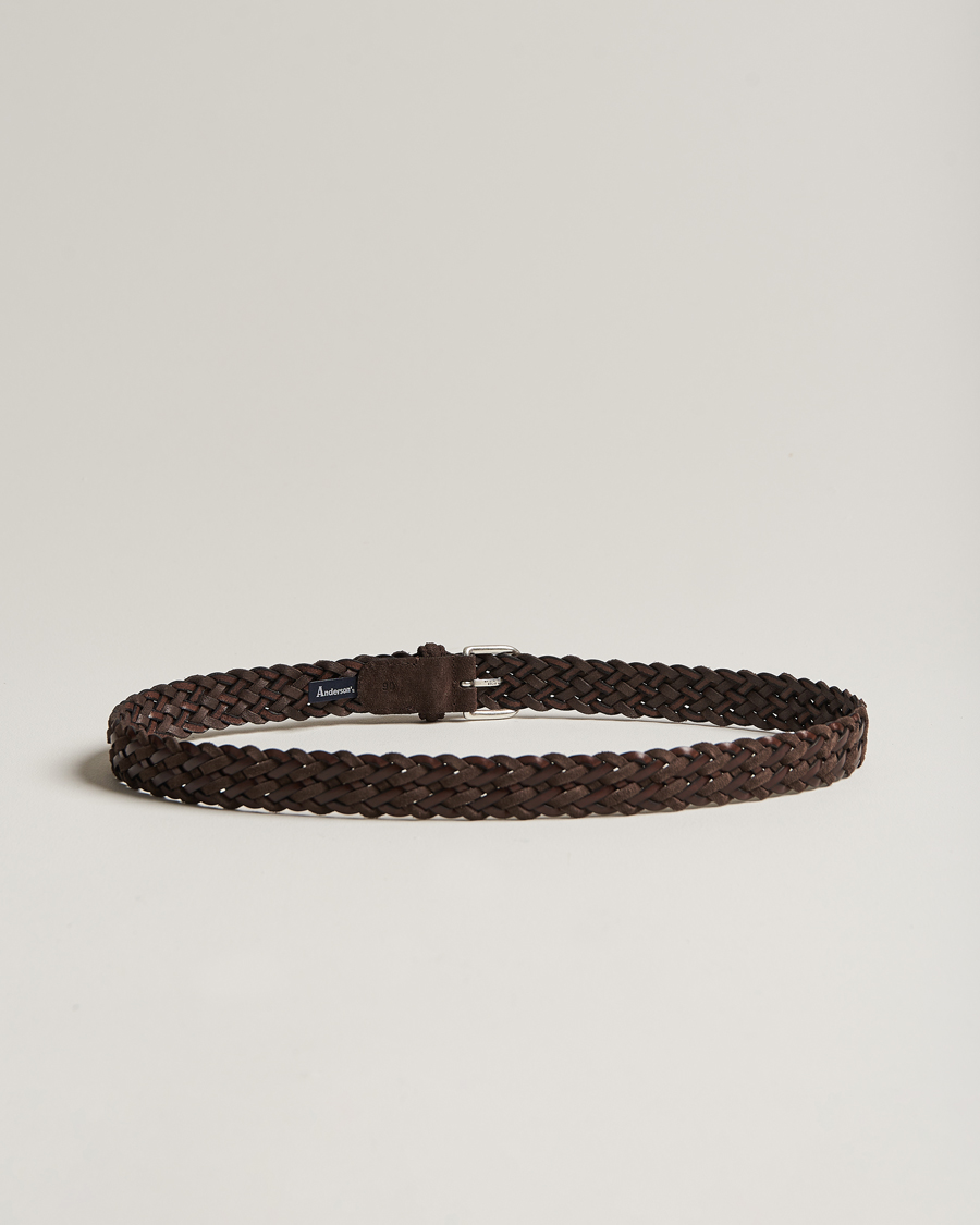 Herr | Anderson's | Anderson's | Woven Suede/Leather Belt 3 cm Dark Brown