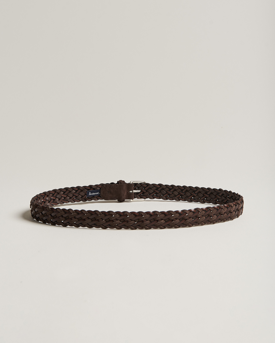 Herren | Geflochtene Gürtel | Anderson's | Woven Suede/Leather Belt 3 cm Dark Brown